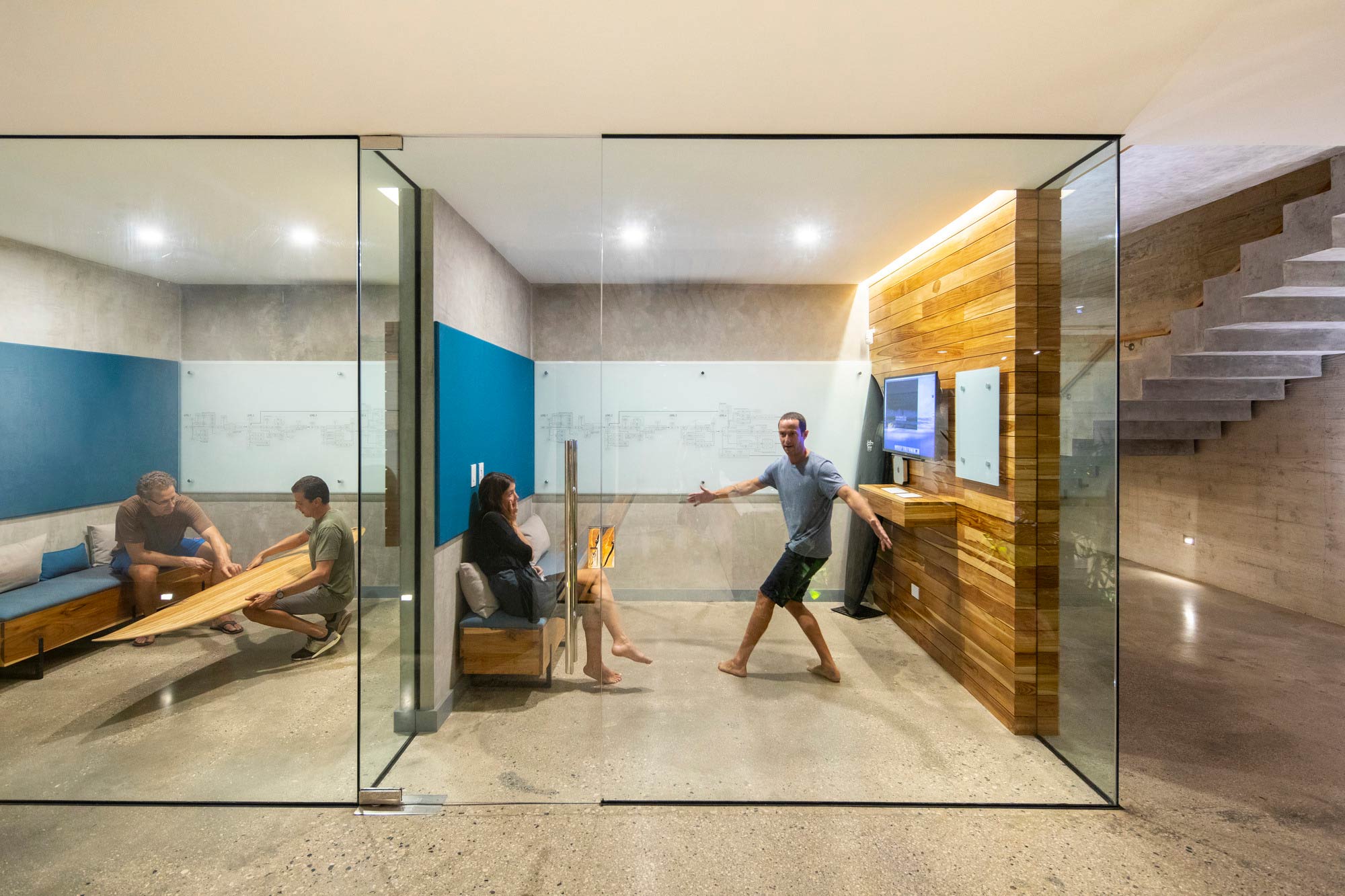 A person walking through a building.