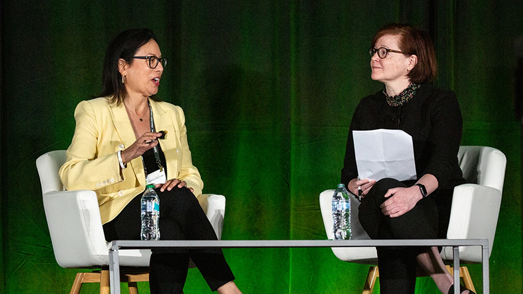 ULI Global Chair Diane Hoskins on stage with Emma West, Bousfields partner and ULI Women’s Leadership Initiative Chair