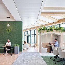 Synopsys Munich workplace interior with green wall and biophlia