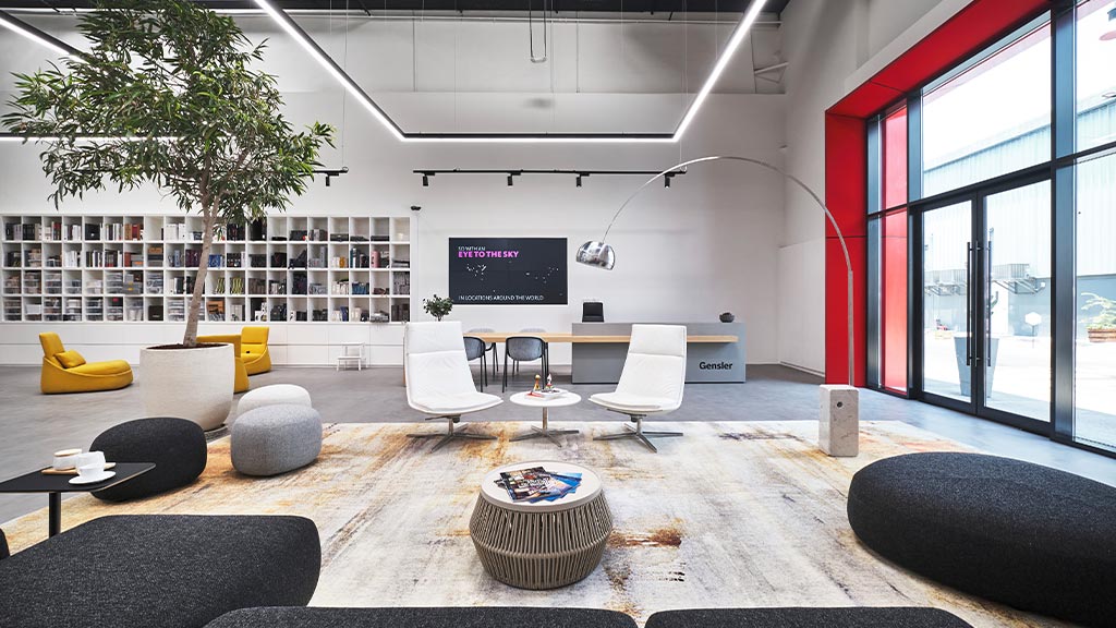 The lounge area of Gensler Dubai Office