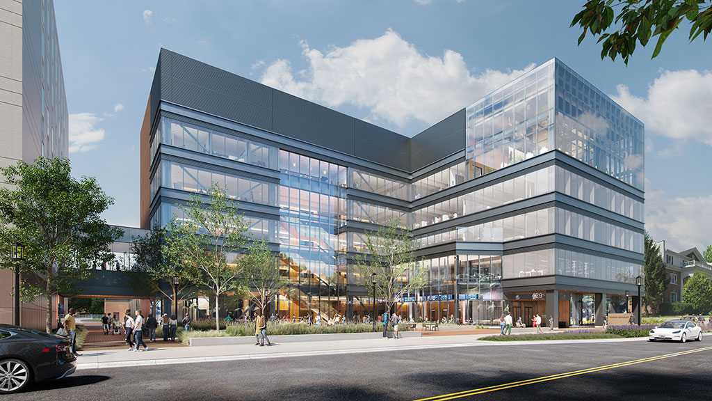 A large building with glass walls.