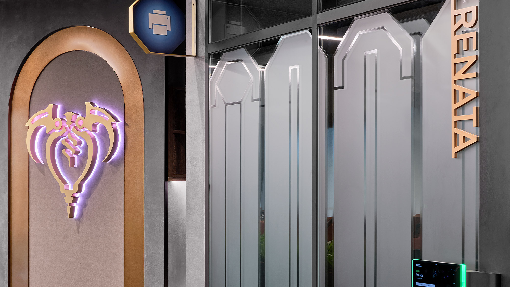 A building with a sign on the side.