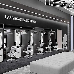 Gensler's rendering of the Las vegas women's locker room design, credited to Tradeline.