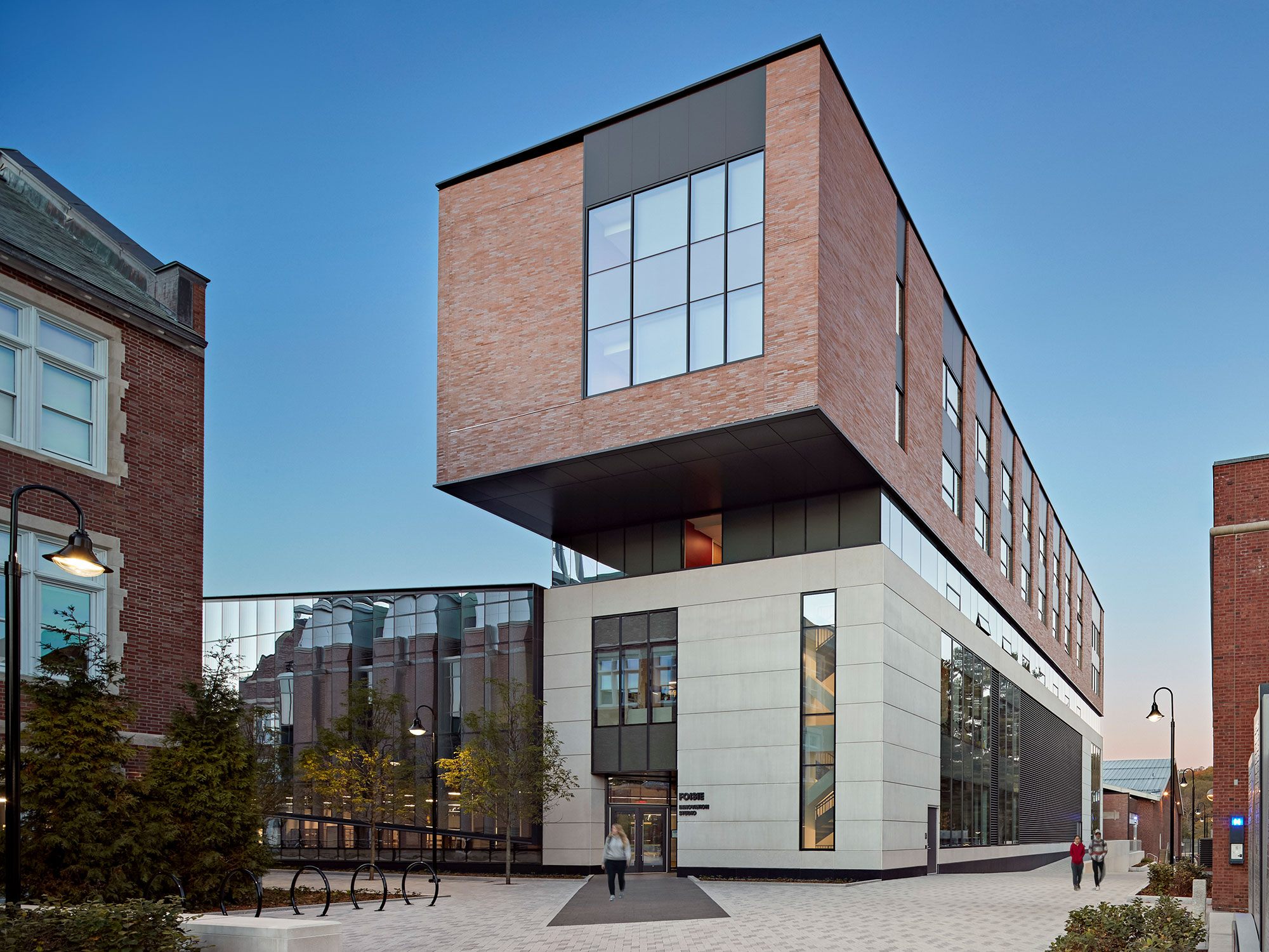 A building with a glass front.