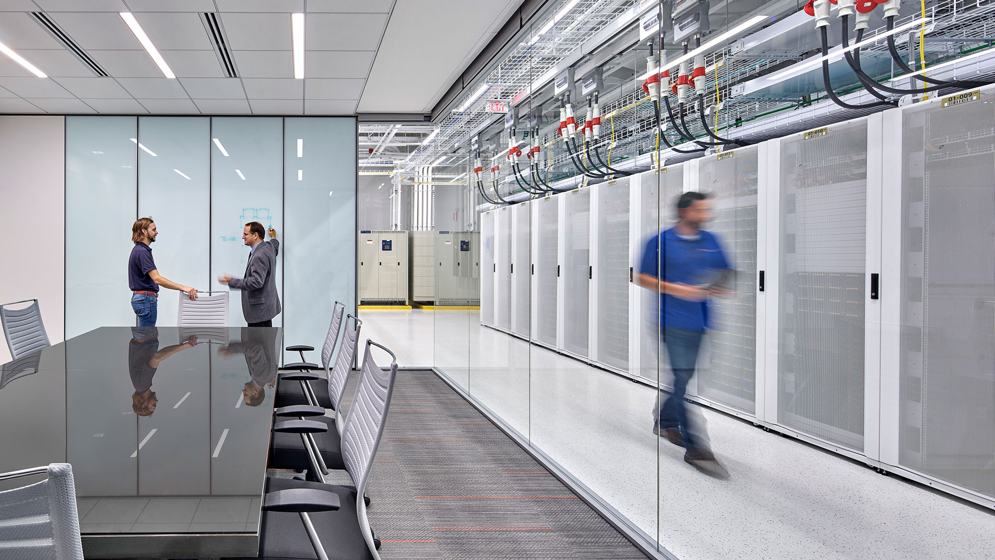 People walking in a building.