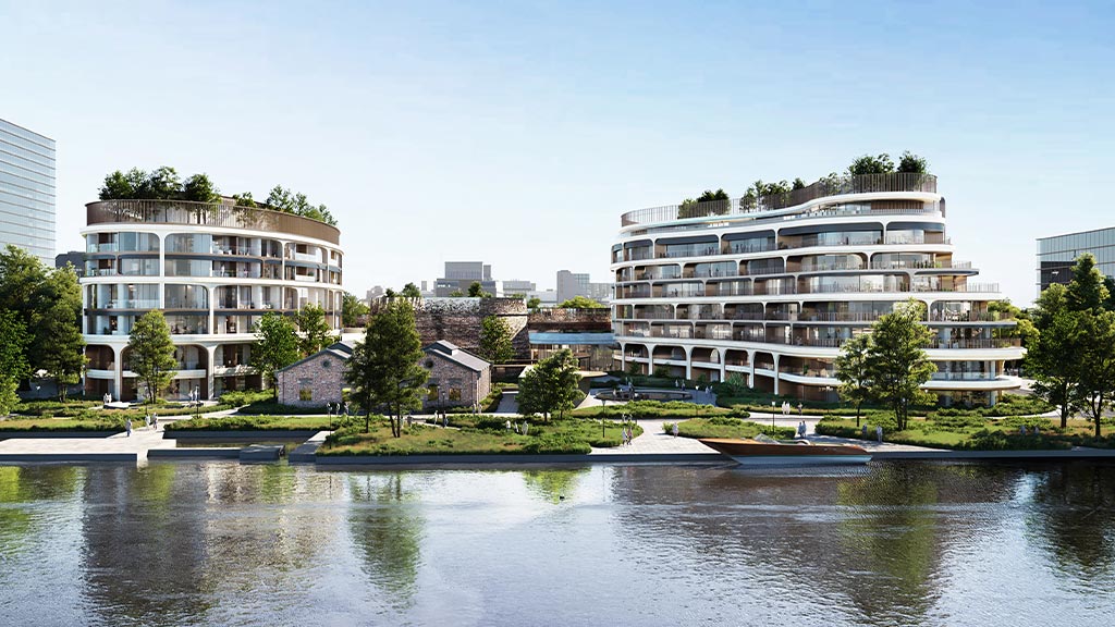 A body of water with buildings along it.