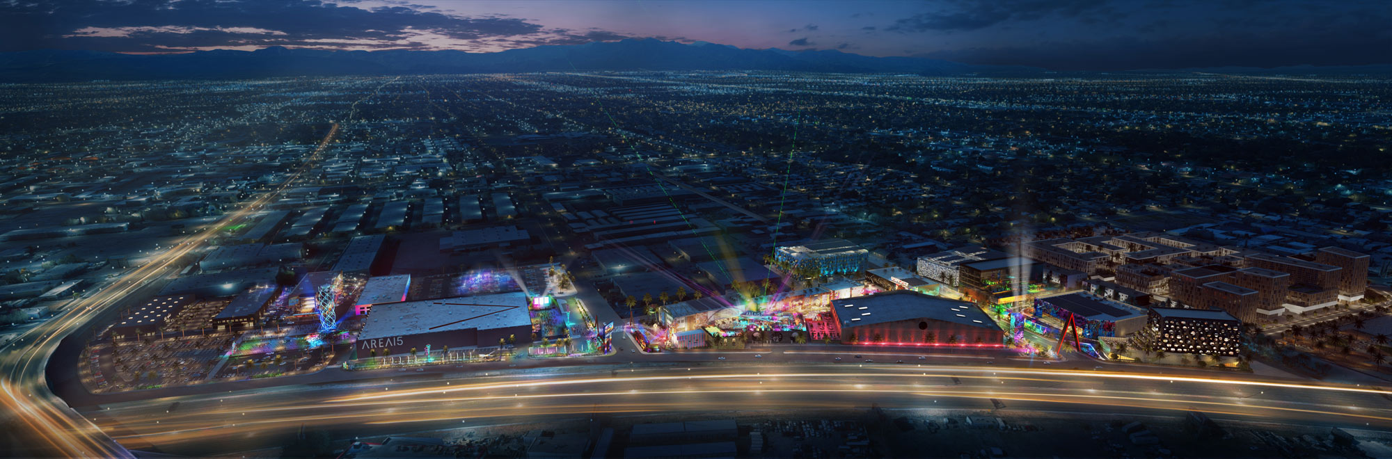 A city with lights at night.